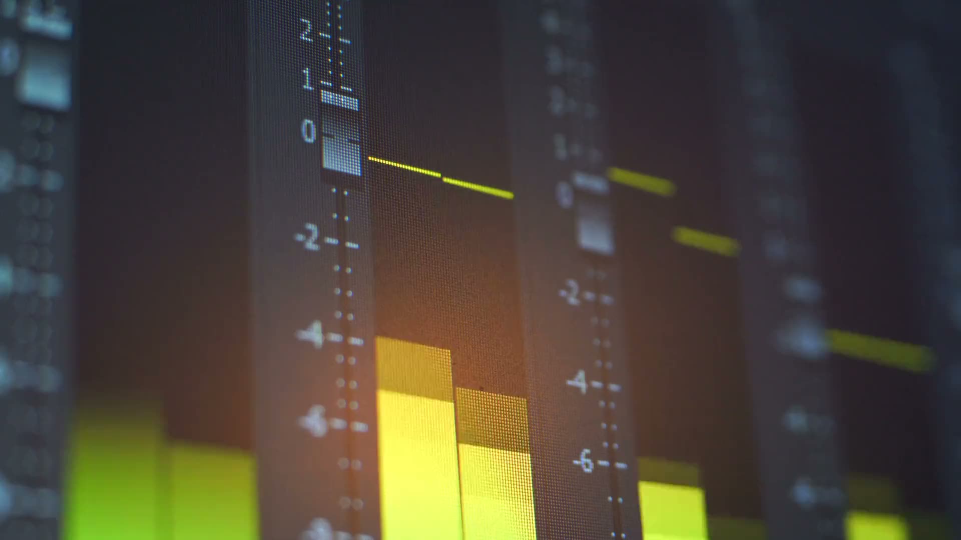 Amber level meters on studio equipment